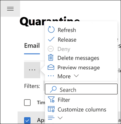 Screenshot of selecting a quarantined message and selecting More on a mobile device.