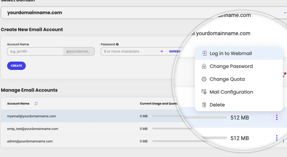 Screenshot of how to log in to Webmail through Site Tools