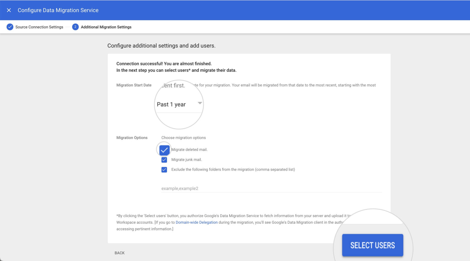 Additional migration settings for Google Workspace