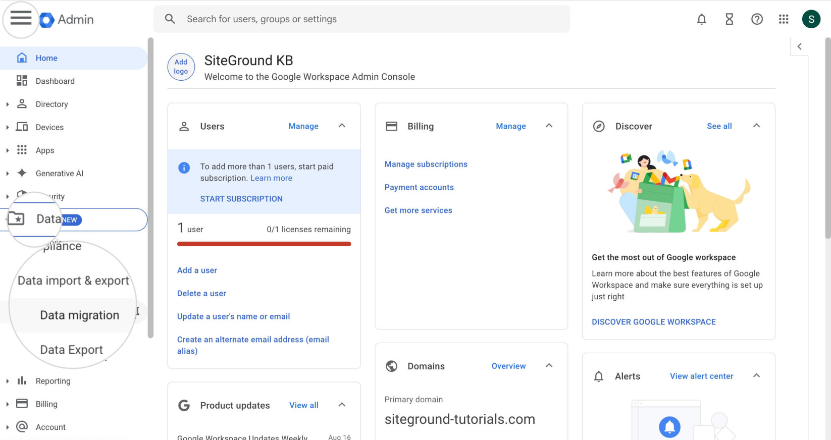 Data migration tool in Google Workspace