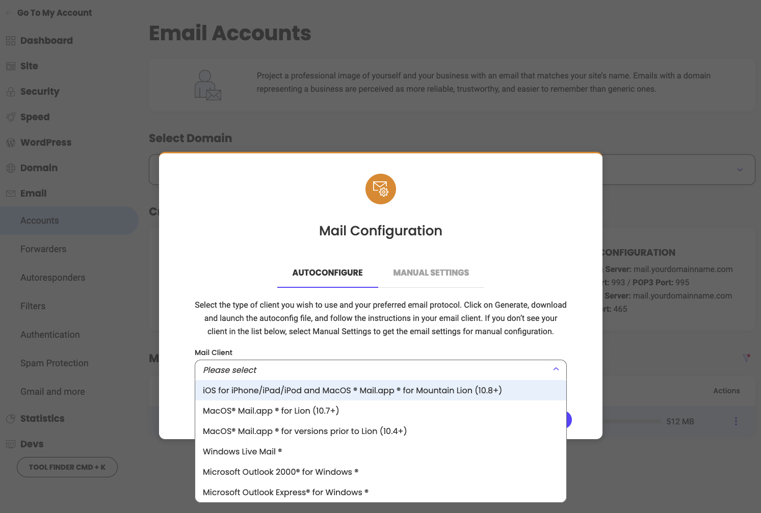 Mail Configuration settings 
