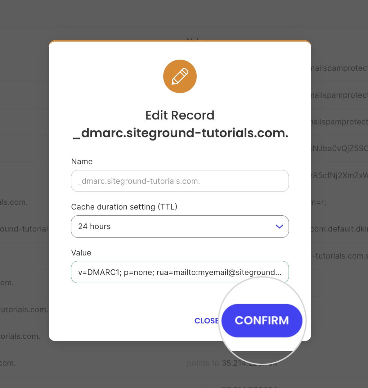 Confirming changes to a DMARC record