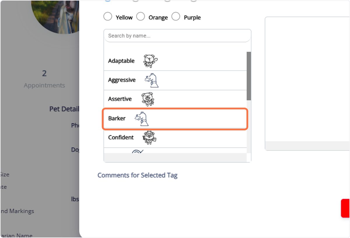 Select the tags you want to assign to the pet.