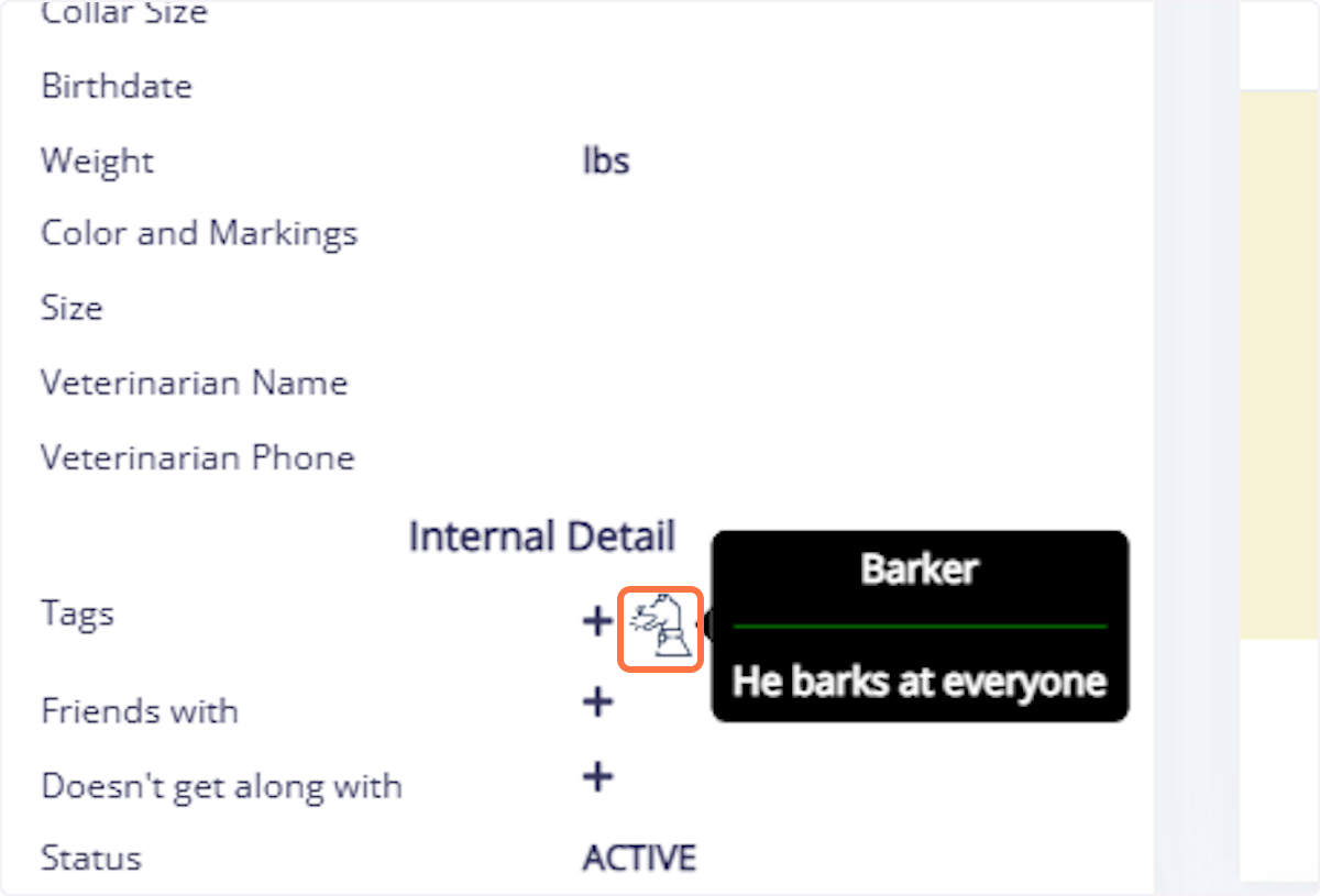 The assigned tags will now appear in the Pet Profile.