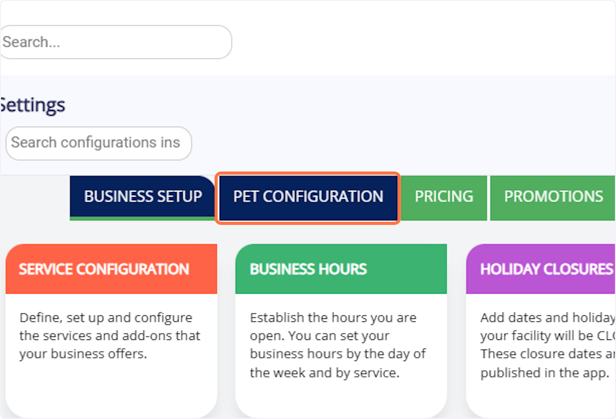 Click on Pet Configuration.