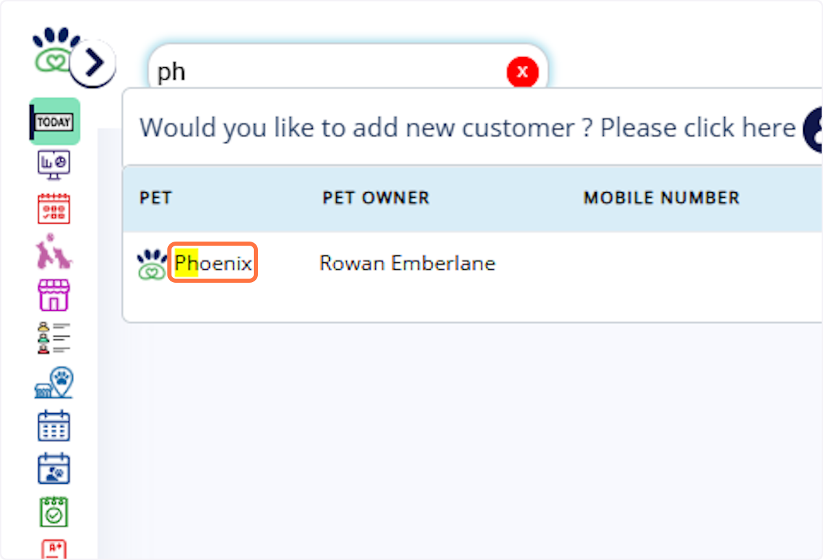 search for the pet and navigate to thge pet's profile