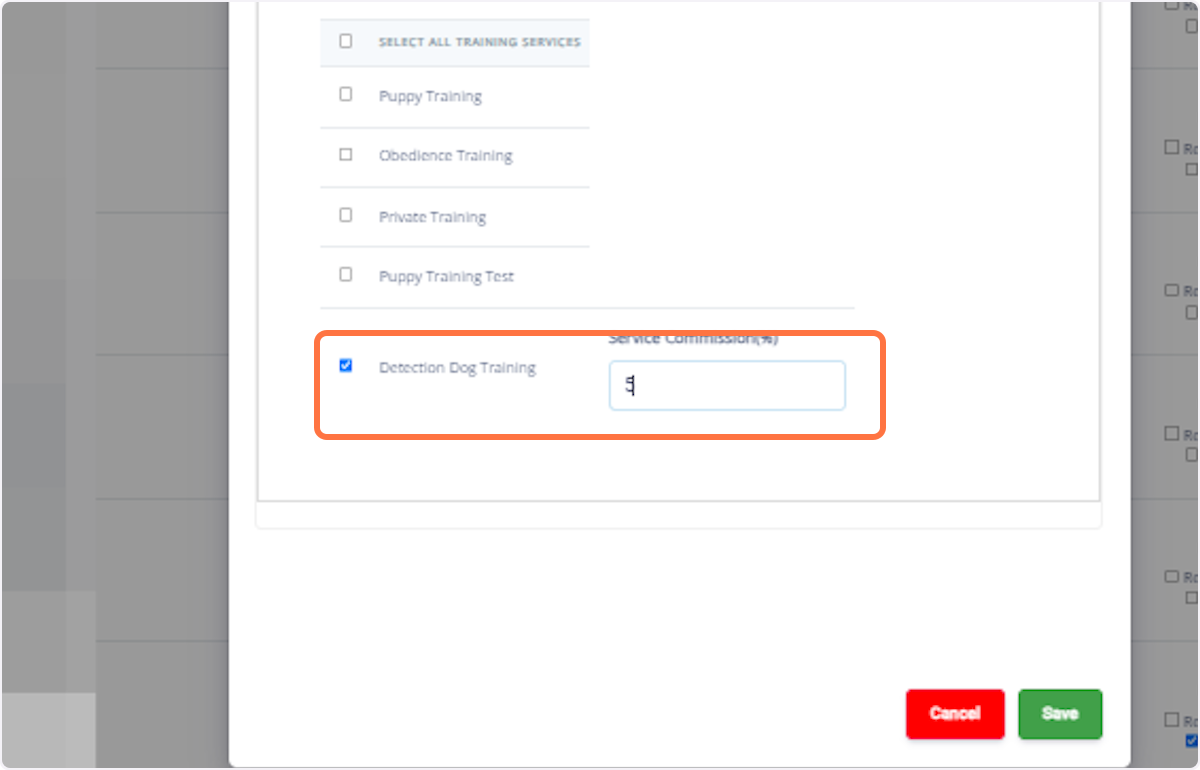 Check on the Training Service: Confirm the assignment and enter the Service commission for the satff
