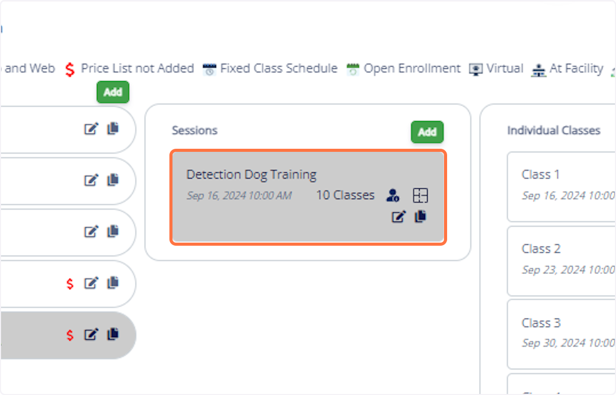 You can now see the sessions and classes added