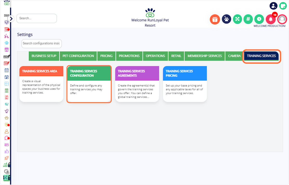 Click on Training Services Configuration: Under Training Service, select Training Services Configuration.