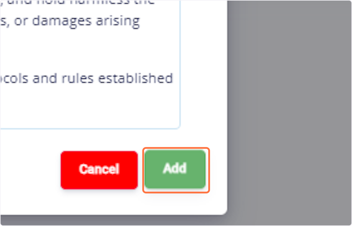 Click on Add: Confirm the agreement.
