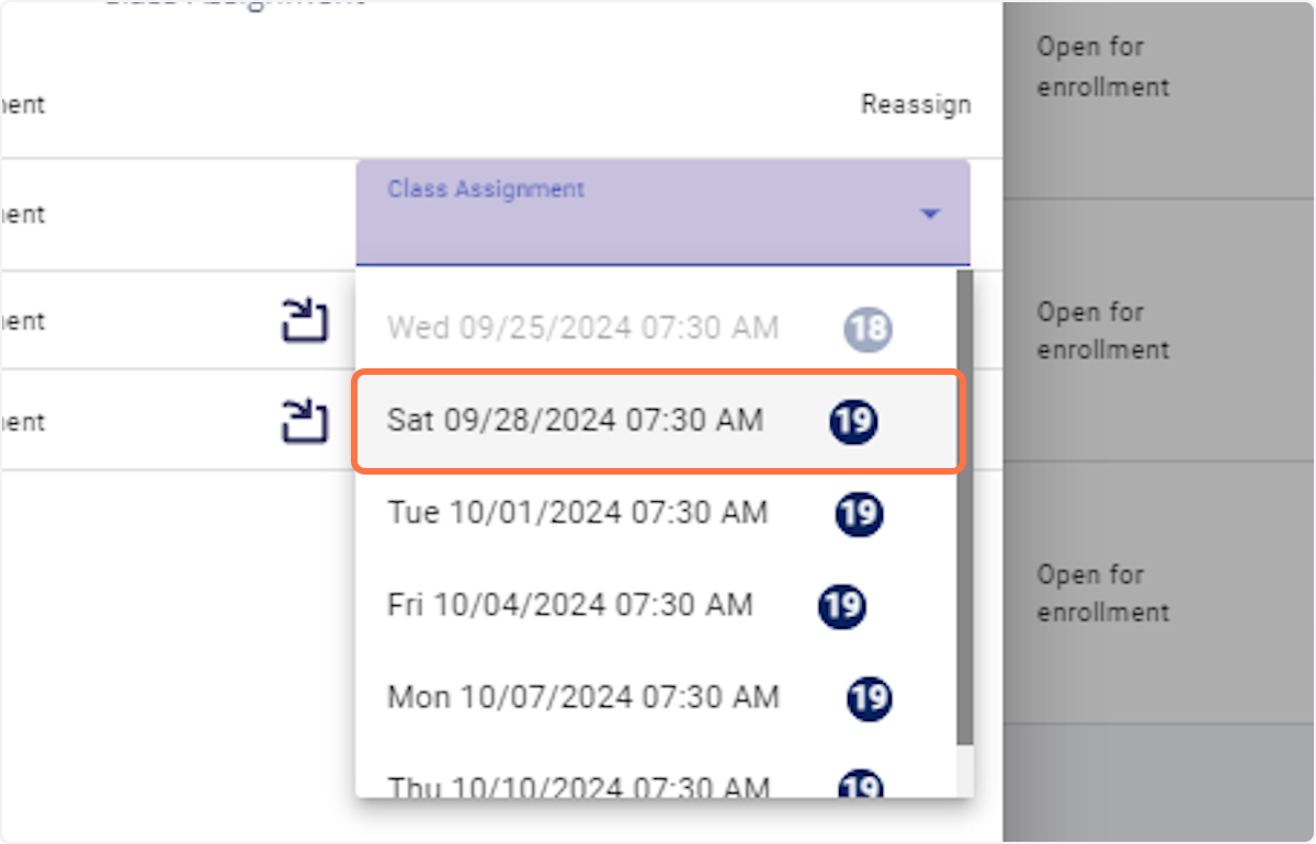 Select the date and time slot from the list