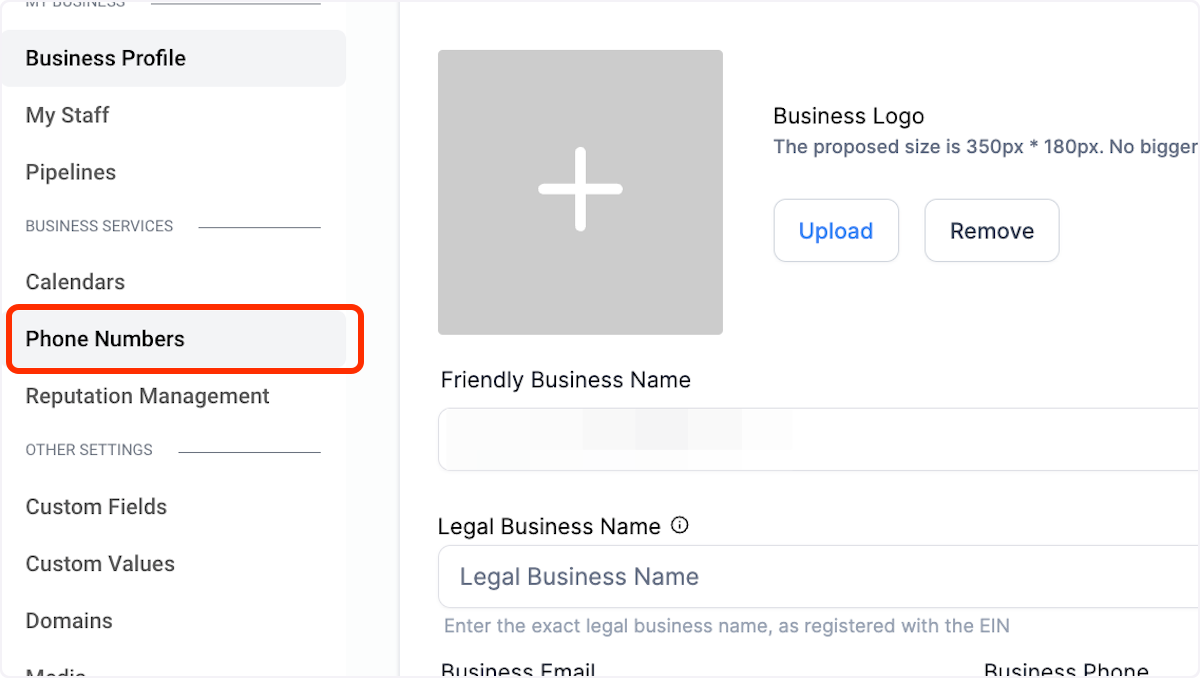Click on Phone Numbers