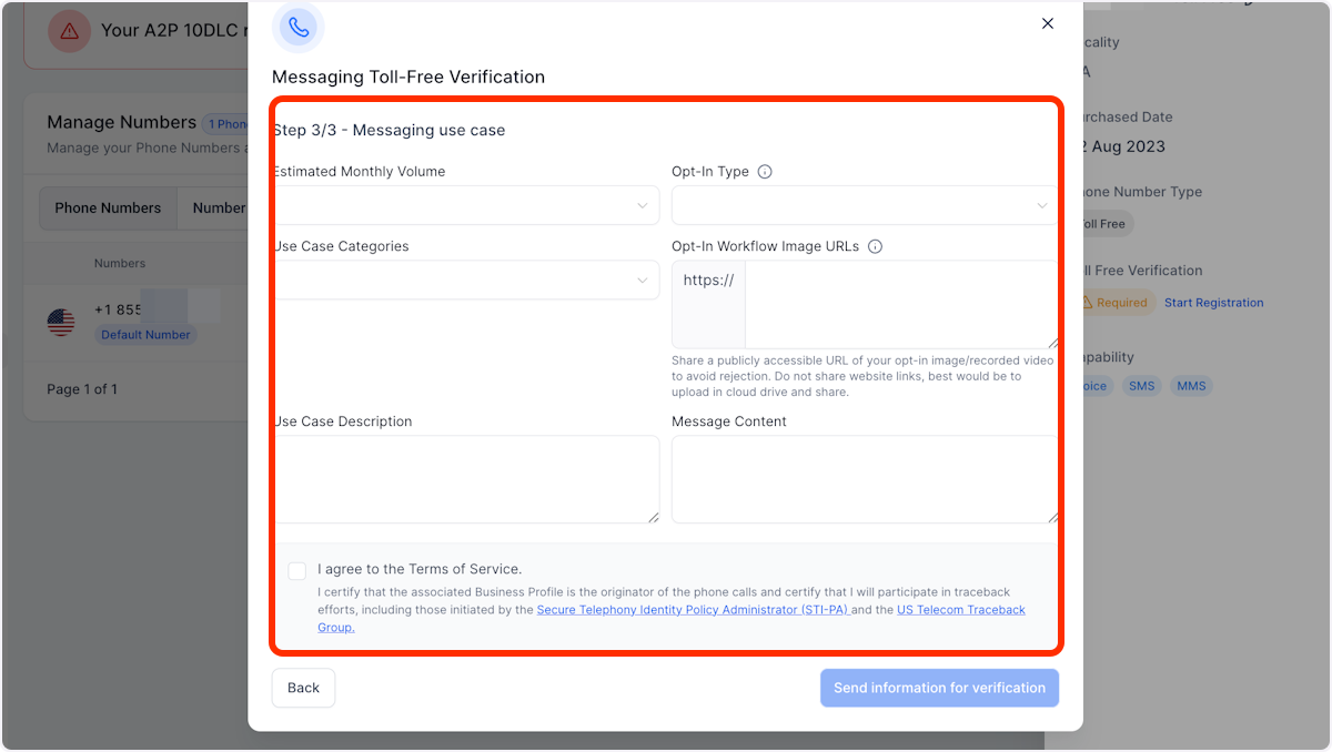 Click on Step 3/3 - Messaging use case…