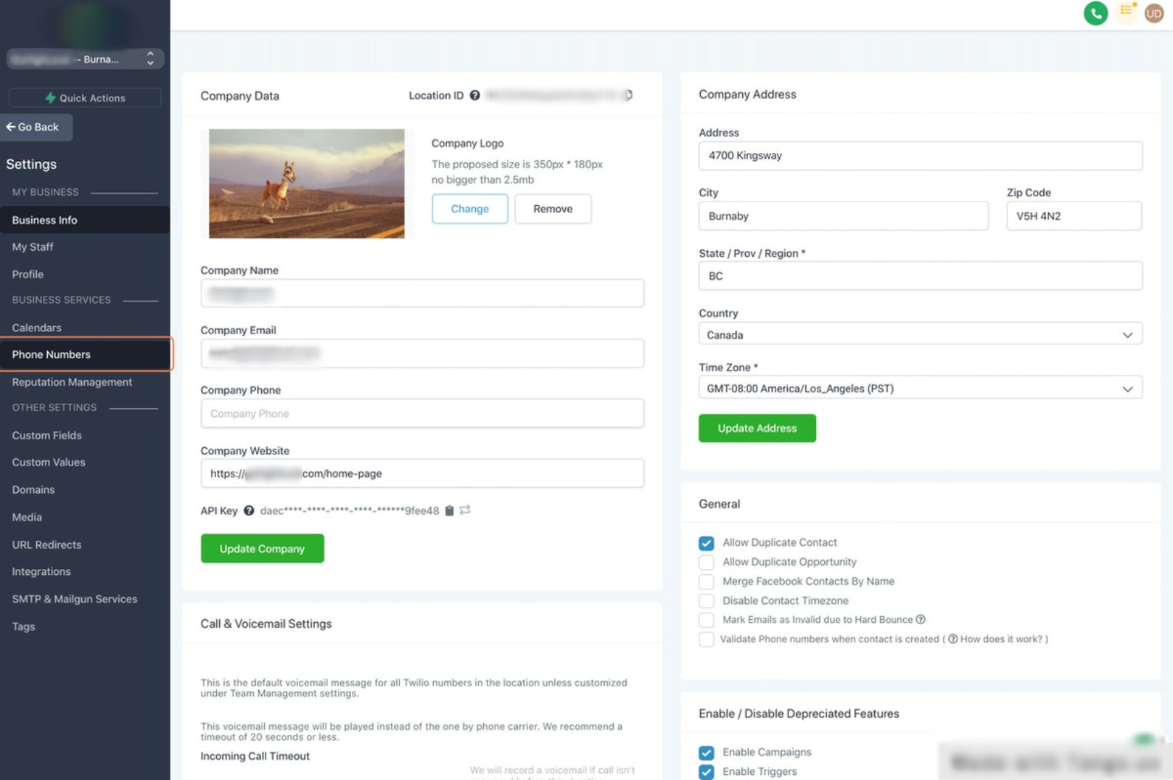 Click on Phone Numbers