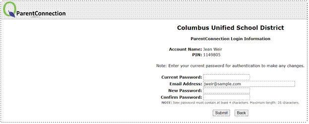 My account page - change password
