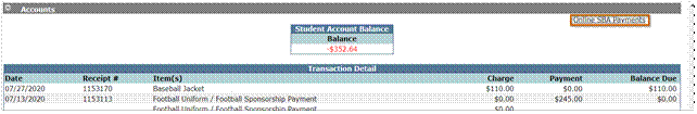 screen shot of online SBA payments as seen in parentconnection