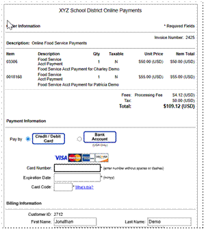 Authorize.NET payment information screen