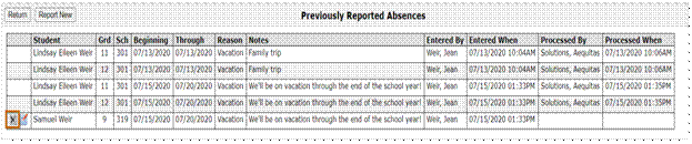 previously reported absences as seen in parentconnection