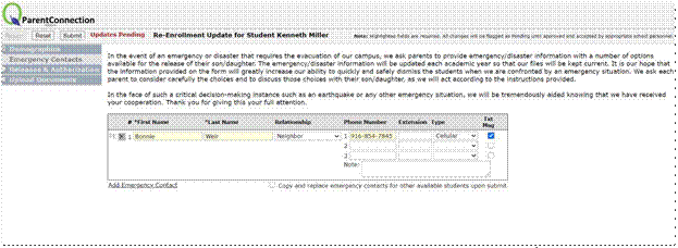 additional re-enrollment screen  as seen in parentconnection