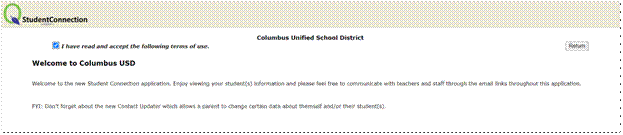 screen shot of agreement for using portal