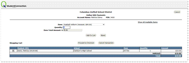 Online SBA Payments interface