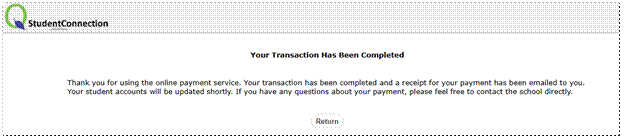 Completed transaction message