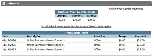 Cafeteria area with link to Online Payment