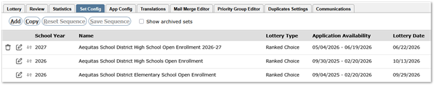 Set Config tab
