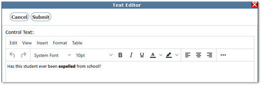 Edit Question interface