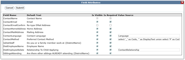 Field Attributes for Contact Information