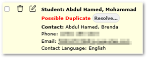 Potential Duplicate applicant shown
