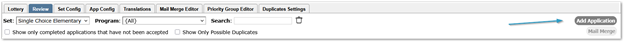 Review Tab - highlighting option to Add Application