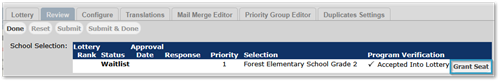 Review Tab - Grant Seat option