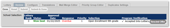 Review Tab - Rescind Offer
