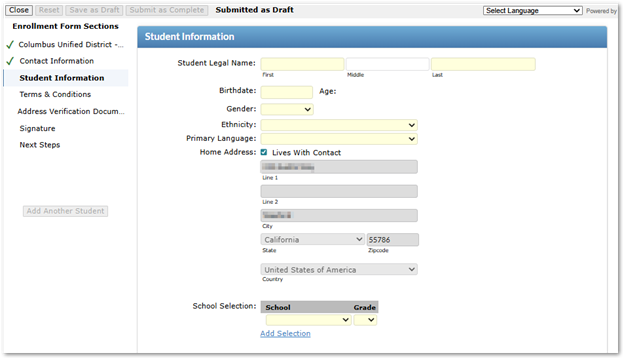 New student page