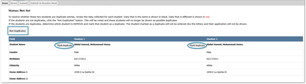 Resolving duplicates