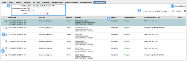 Communications tab