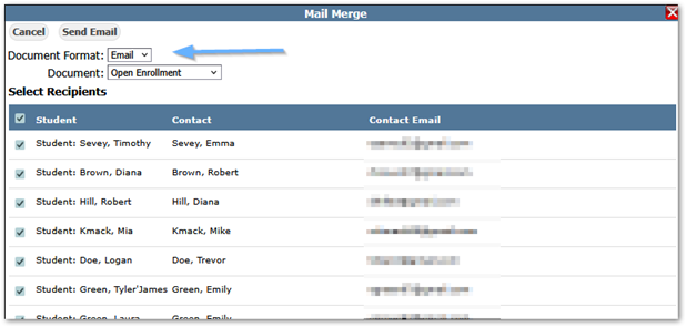Mail Merge dialog