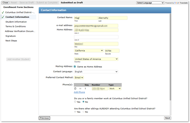 Application in process - Contact Info