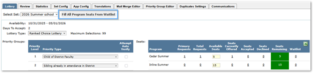 Lottery Tab - Fill All Program Seats from Waitlist option