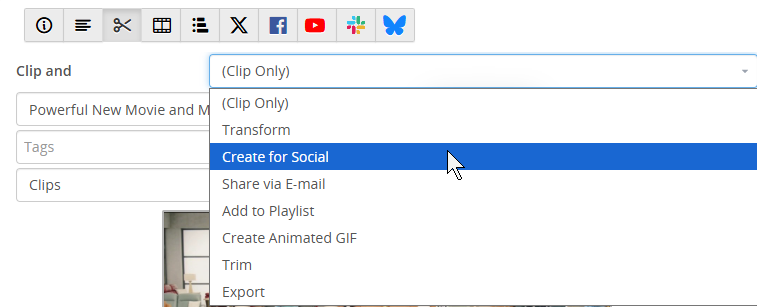 Create for Social option in the Clip and dropdown