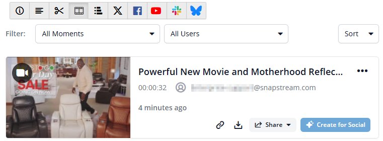 Review button on a Moments list clip card