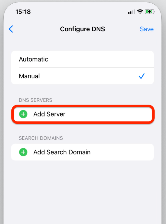 Aggiungi server - Come cambiare i DNS su iPhone
