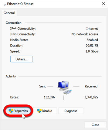 Properties - Cambiare il DNS su Windows