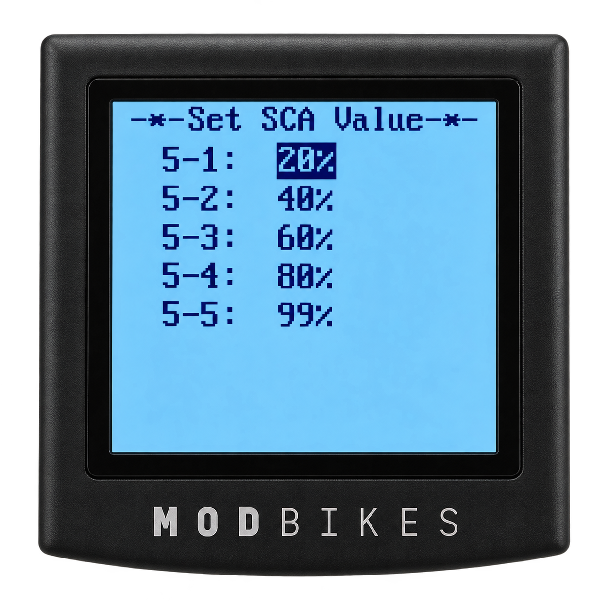 Set SCA Value screen showing the default percentages for 0-5