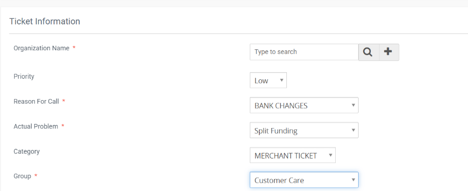 Freshdesk ticket field example for Split Funding bank change
