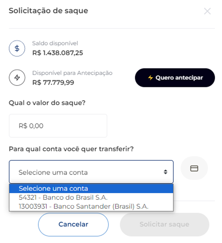 Confirmação de saque