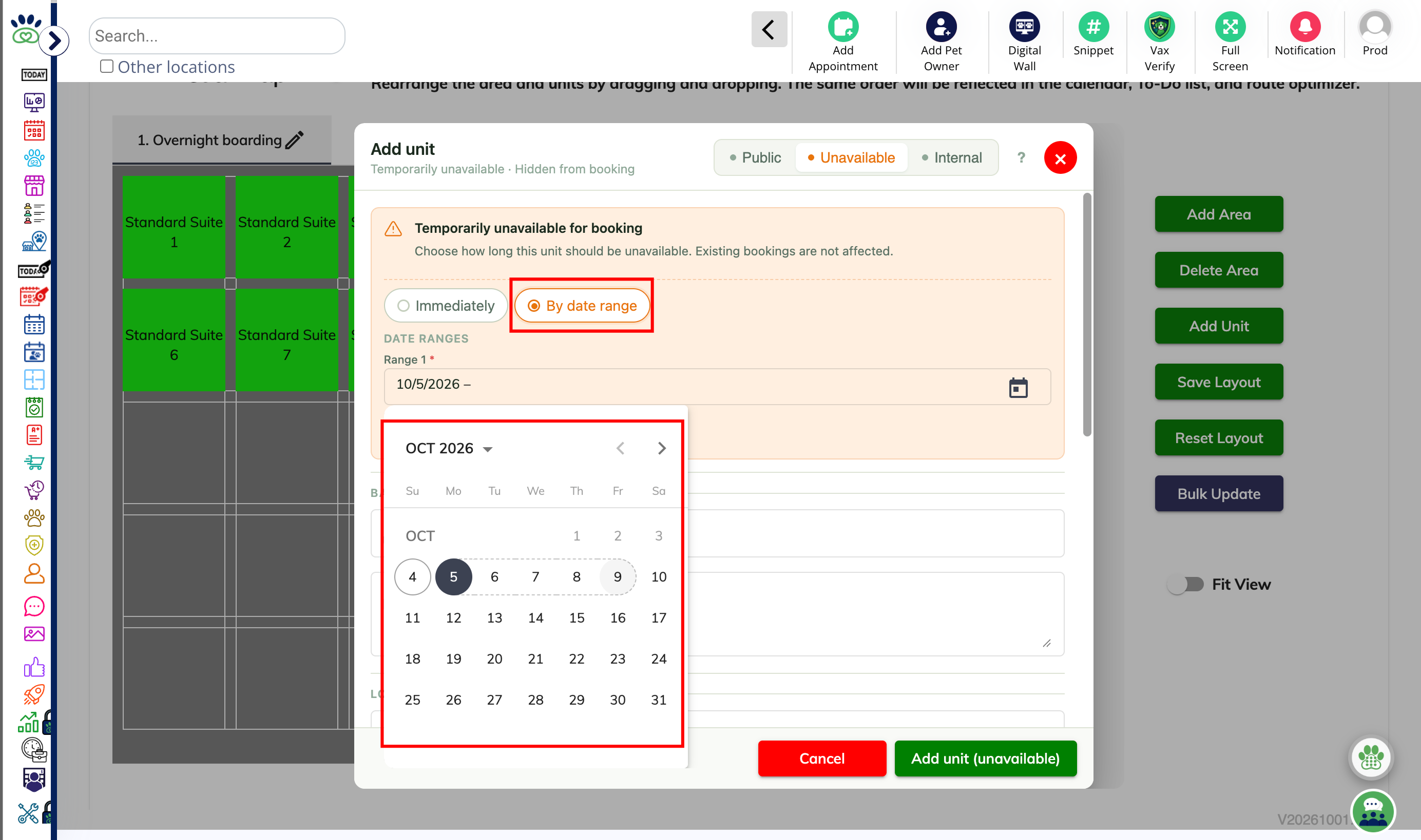 Unavailable duration - By date range