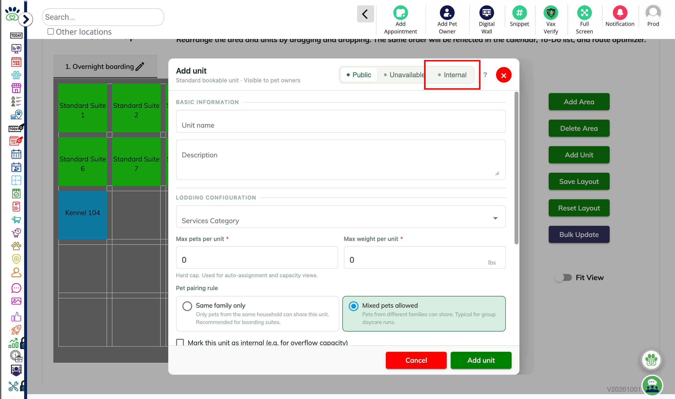 How to add an Internal Unit?