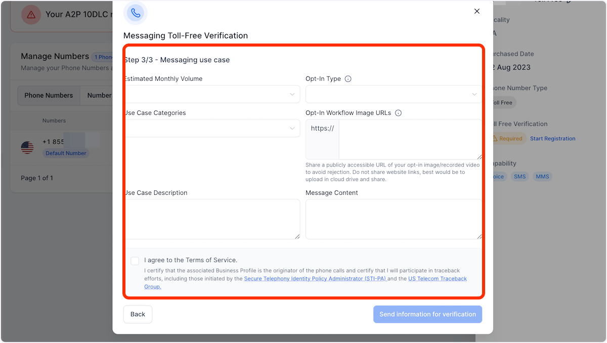 Click on Step 3/3 - Messaging use case…